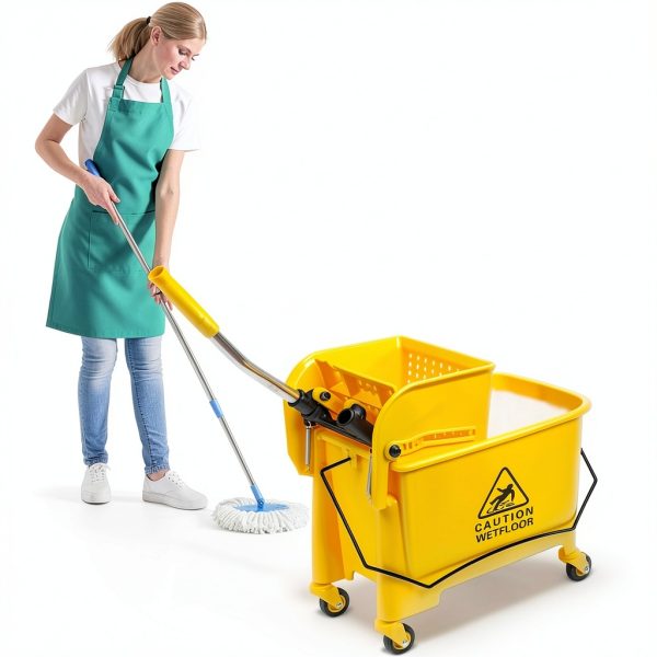 Industrial Mop Bucket Generic 5.28 Gallon Yellow with Side Wringer-1