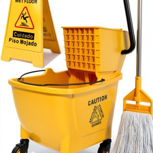 SOBONNE 35 quart mop bucket with side press wringer on wheels Yellow-0