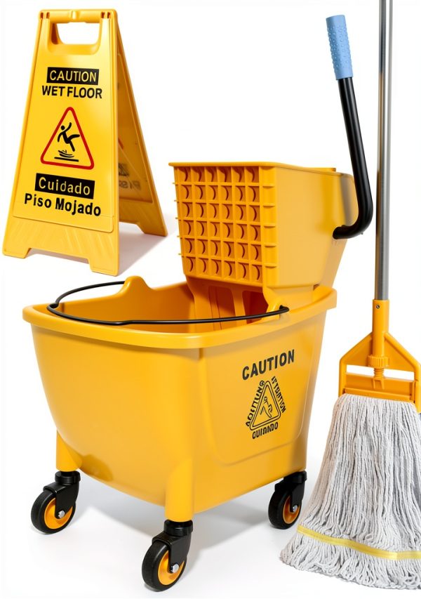 SOBONNE 35 quart mop bucket with side press wringer on wheels Yellow-0
