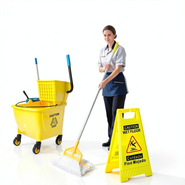 SOBONNE 35 quart mop bucket with side press wringer on wheels Yellow-1
