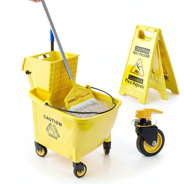 SOBONNE 35 quart mop bucket with side press wringer on wheels Yellow-2