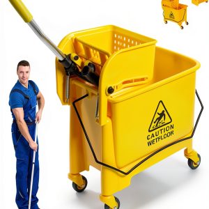 Industrial Mop Bucket Generic 5.28 Gallon Yellow with Side Wringer-0