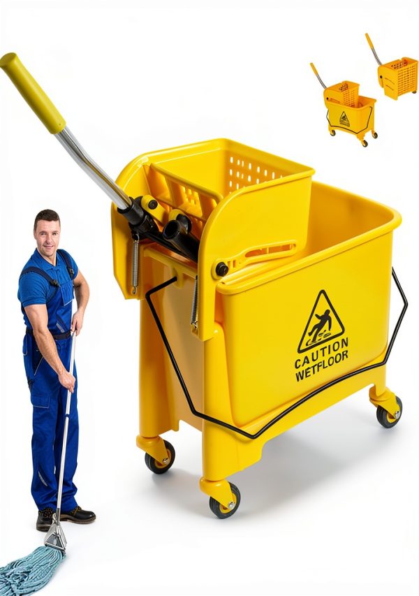 Industrial Mop Bucket Generic 5.28 Gallon Yellow with Side Wringer-0